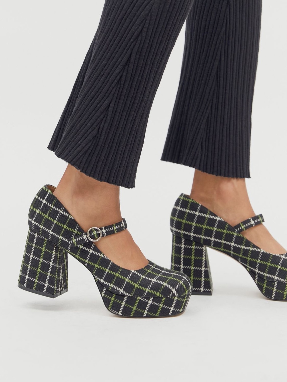 UO Sadie Plaid Mary Jane Platform Heel